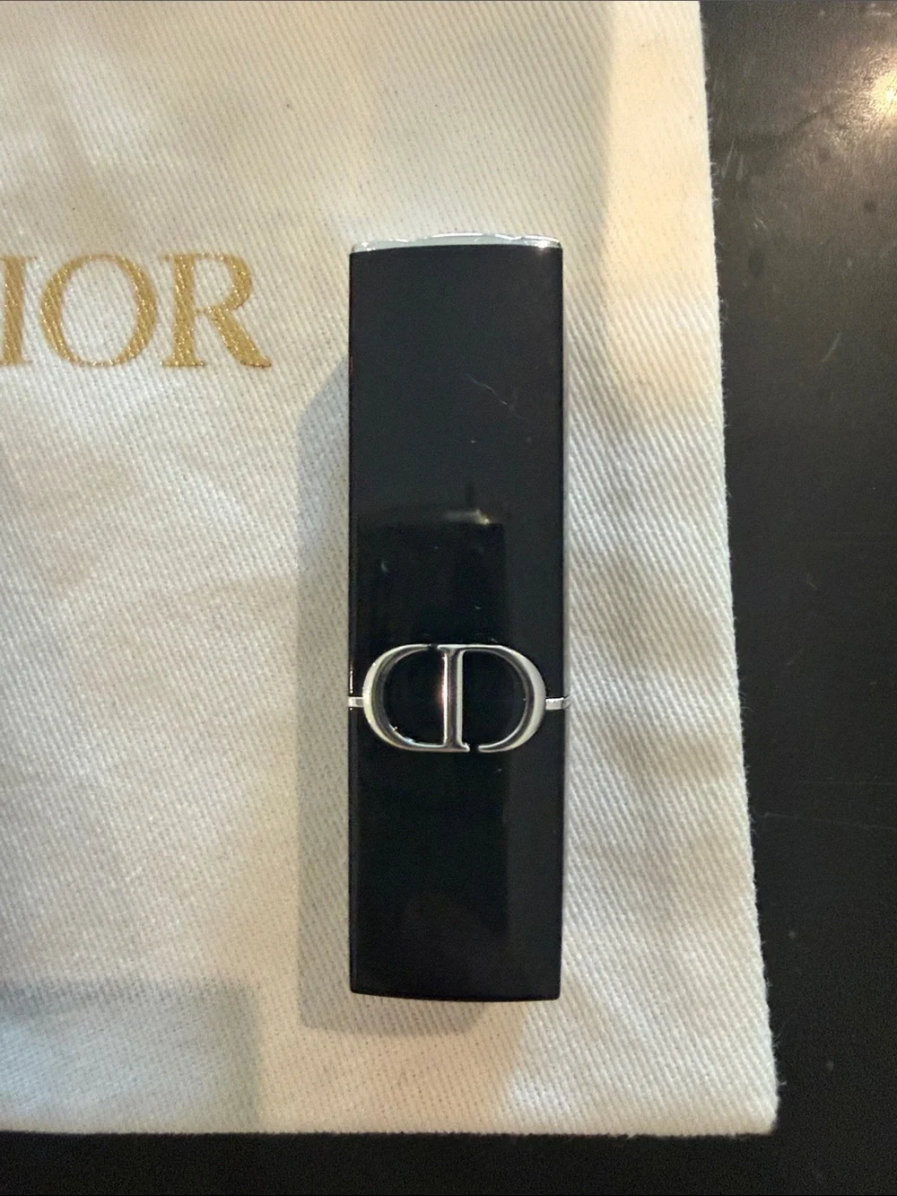 Dior Lip Gloss Set with White Dior Pouch – Black, Gold, White